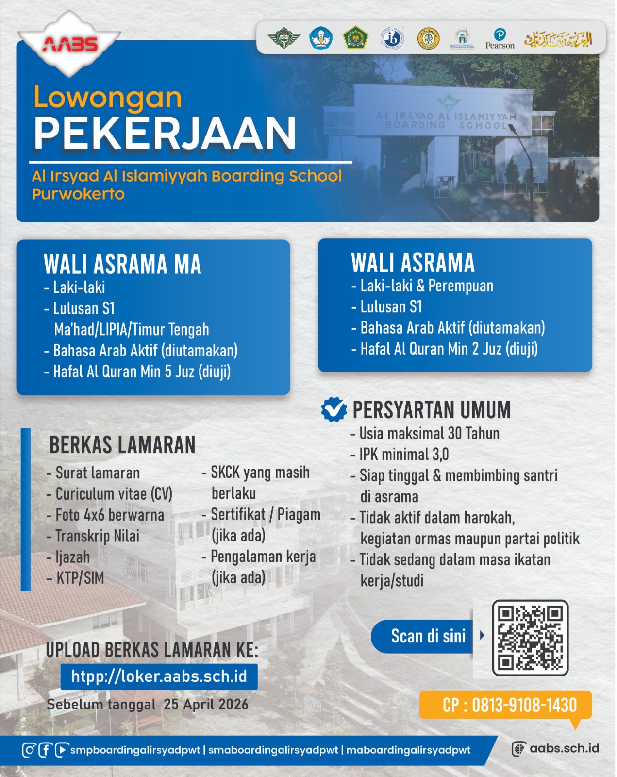Loker Wali Asrama Boarding School Purwokerto